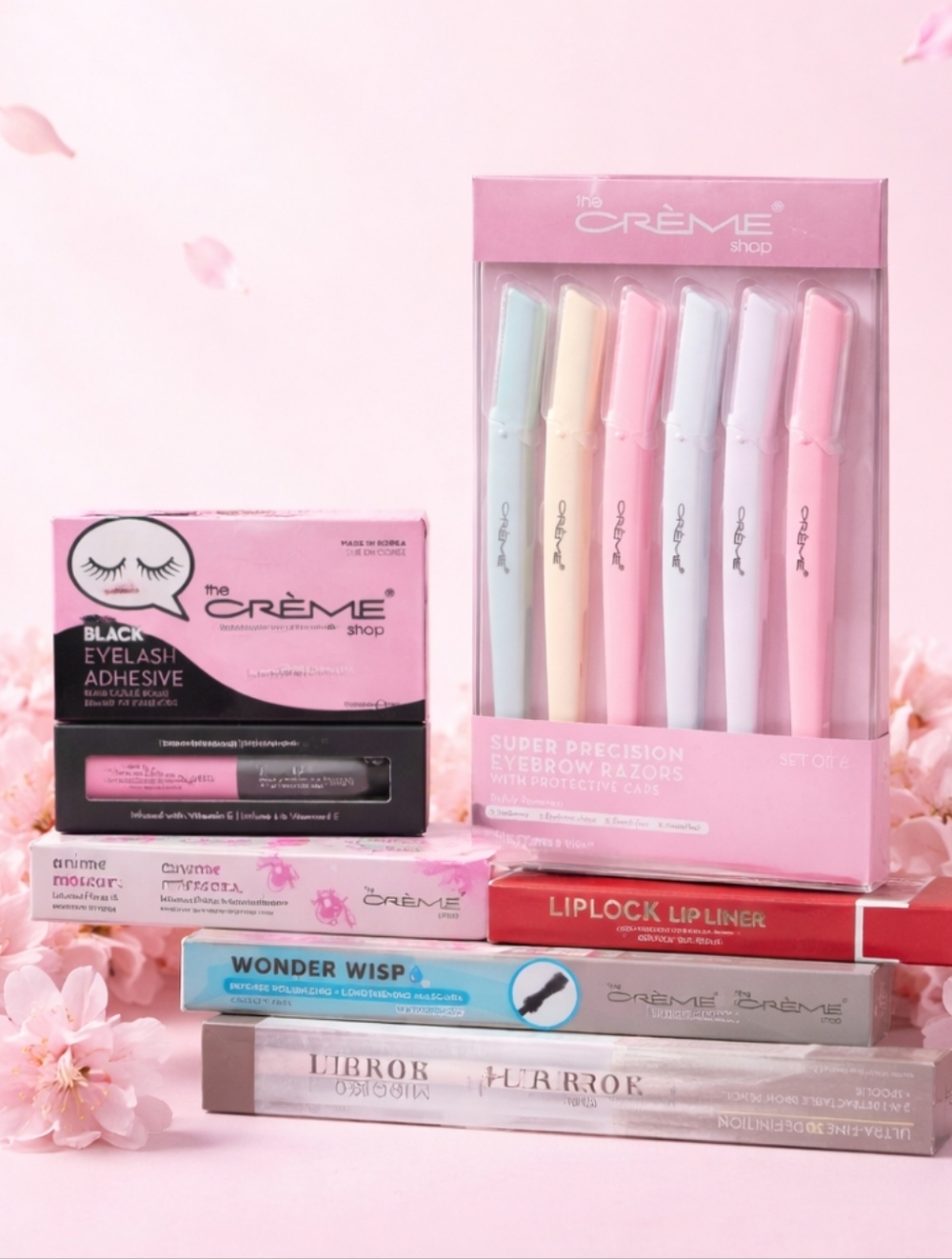 The Crème Shop Beauty 6pcs with Eyelash Adhesive, Lip Liner, Mascara, and Razors